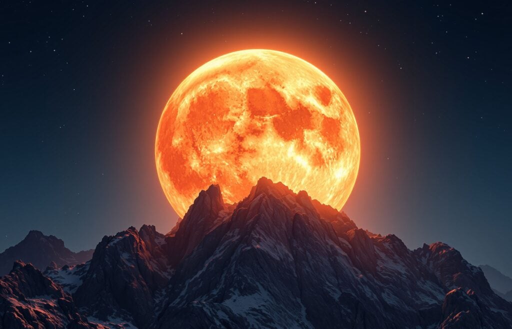 Polna luna nad gorami – simbol vrhunca energije, jasnosti in odločnosti ob oktobrski superluni v Ovnu.