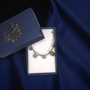 Ogrlica z iolitom in labradoritom v darilni škatlici, pripravljena za podarjanje