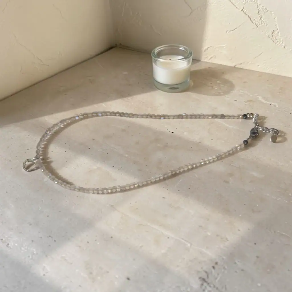 Elegantna srebrna ogrlica z labradoritom in motivom lune