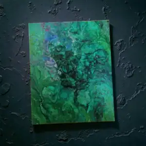 Unikatna akrilna pouring slika Gozdni dih na platnu