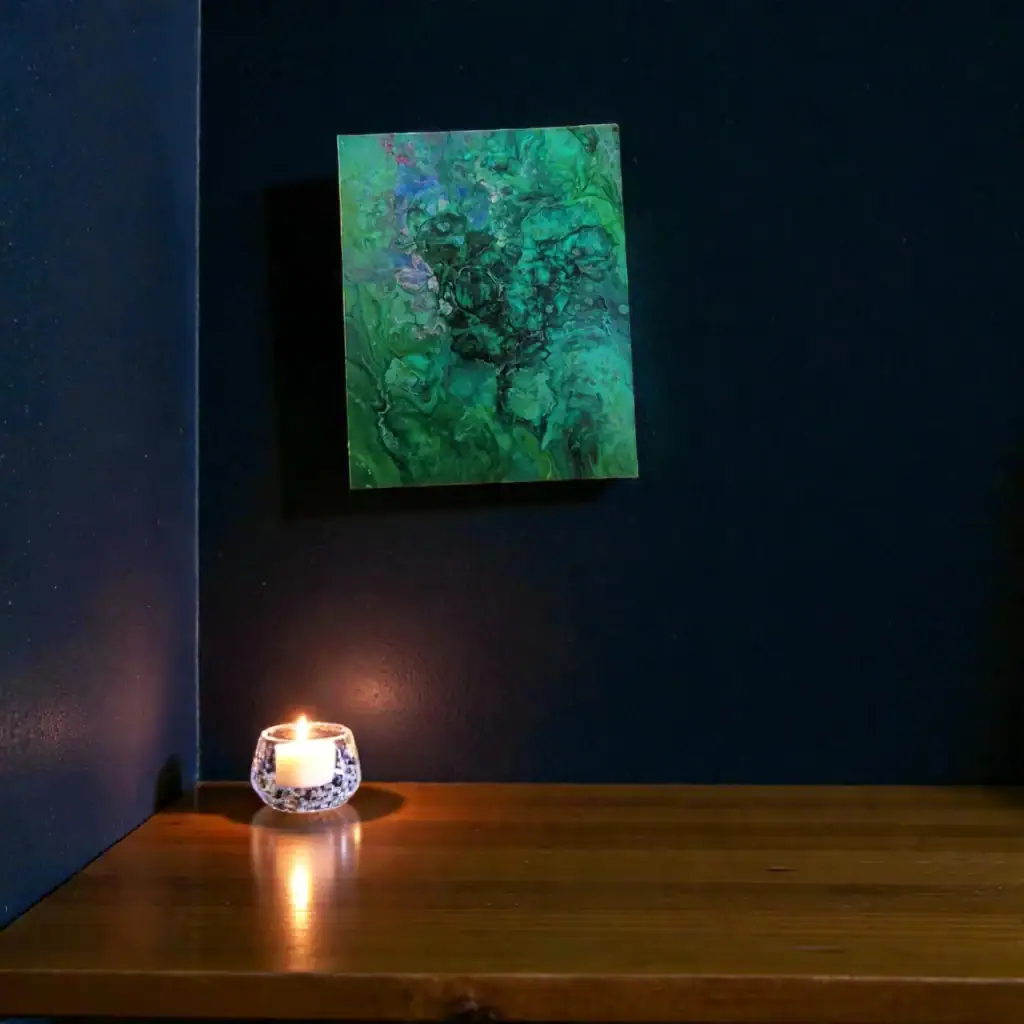 Unikatna akrilna pouring slika Gozdni dih na platnu