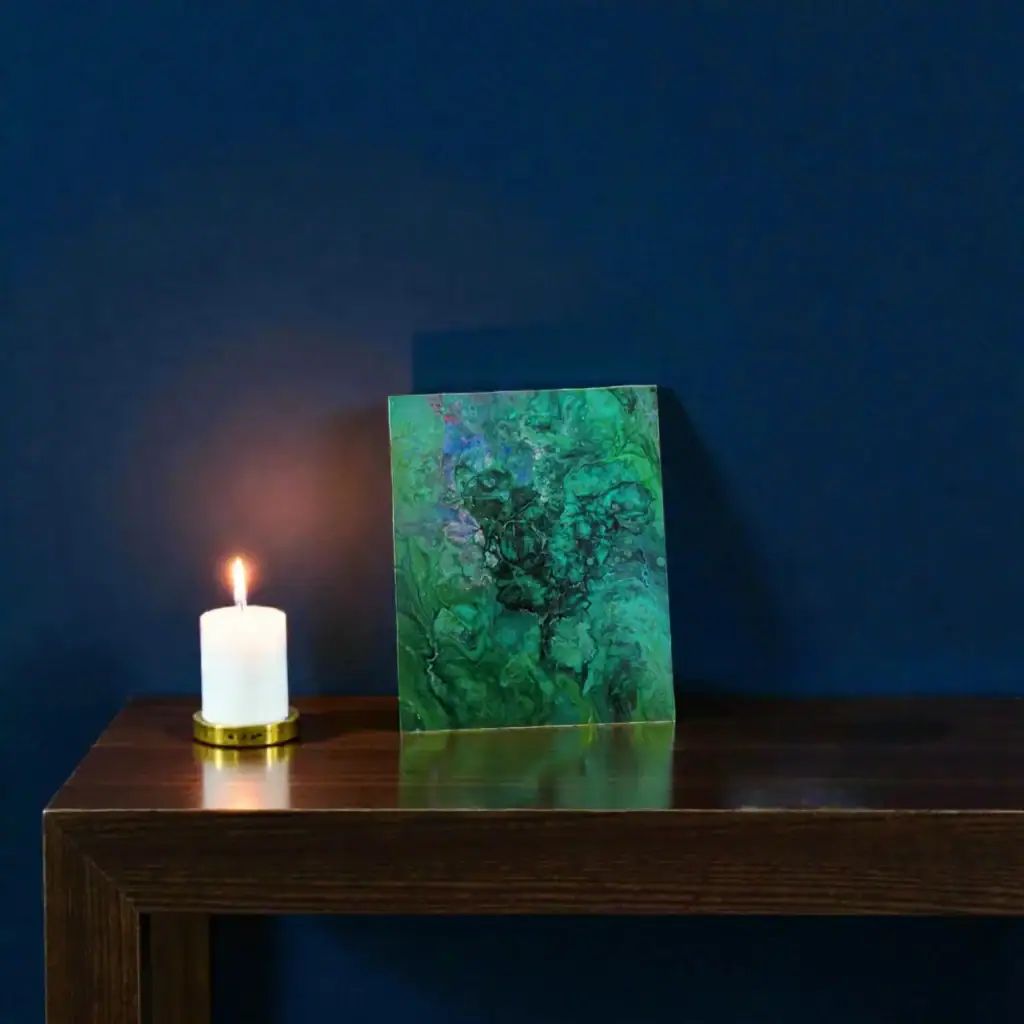 Unikatna akrilna pouring slika Gozdni dih na platnu